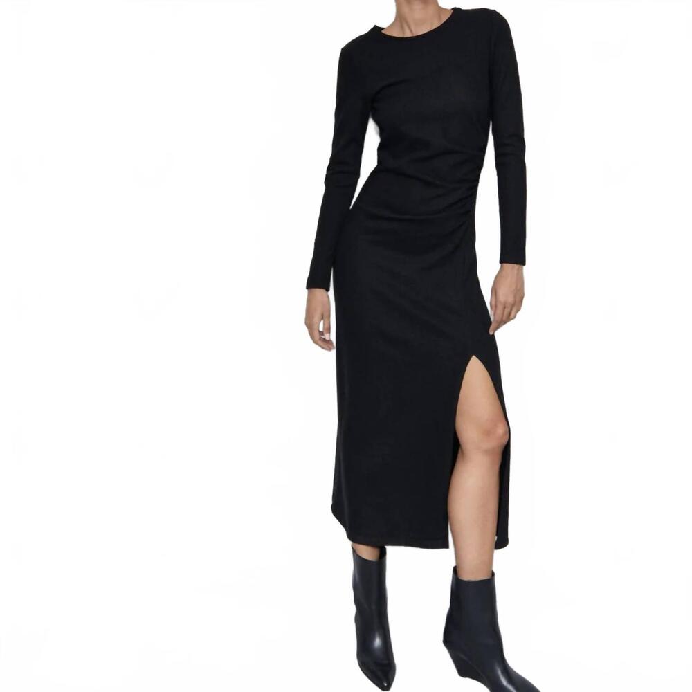 NEW CLOSED draped midi dress in black